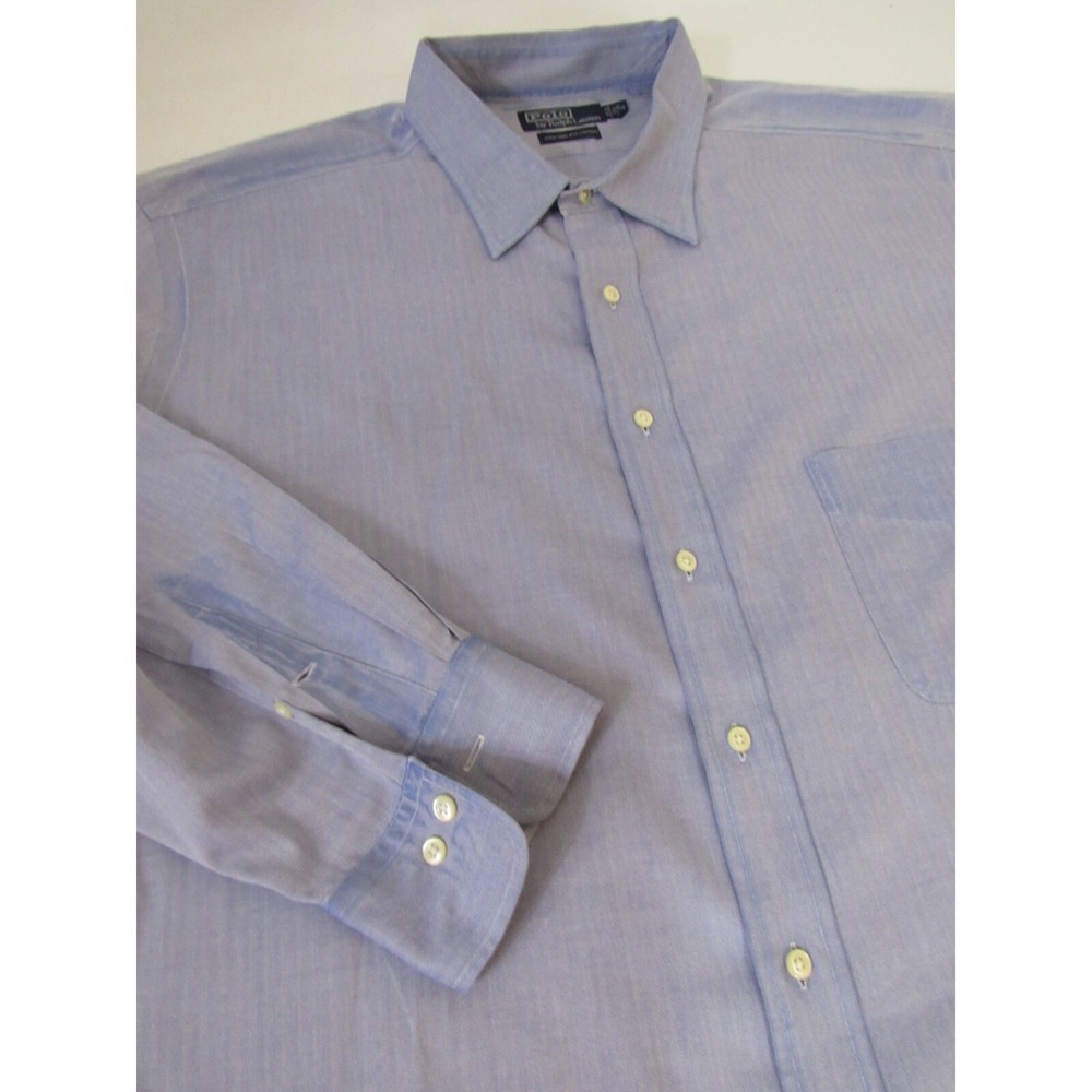 Ralph Lauren Polo Oversized 100% 2 Ply Cotton Blue Spread Collar Sz 19.5 Big